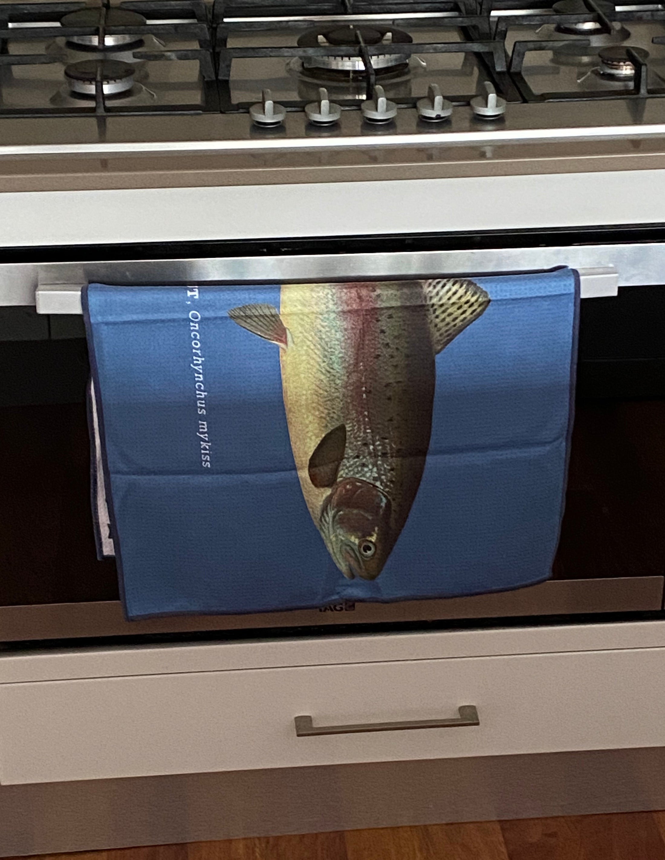 Rainbow trout tea towel